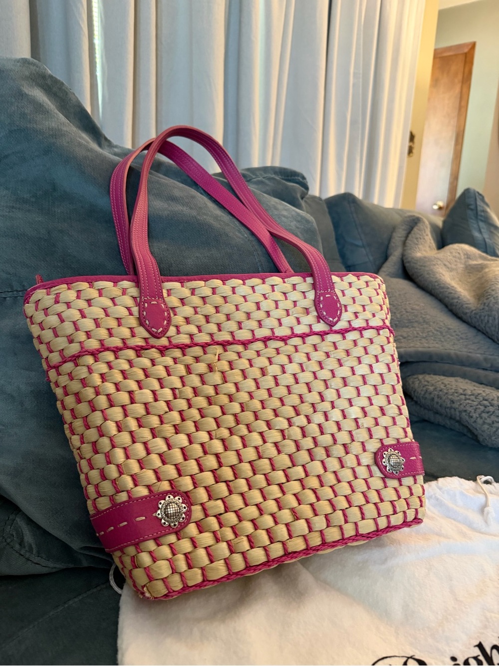 Brighton Pink and Natural Woven Tote Bag - Picture 5 of 8
